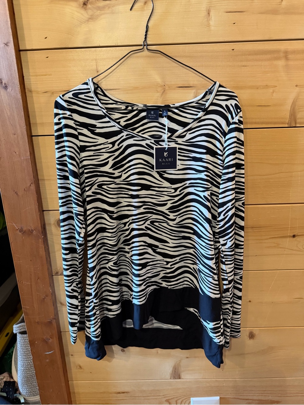 Kaari Blue Zebra-Print Long Sleeve Top in Black and White